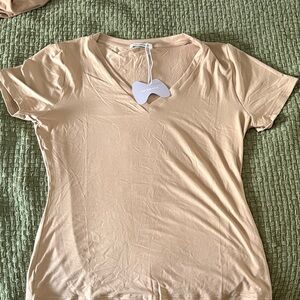 Tan V-Neck Short Sleeve Tee